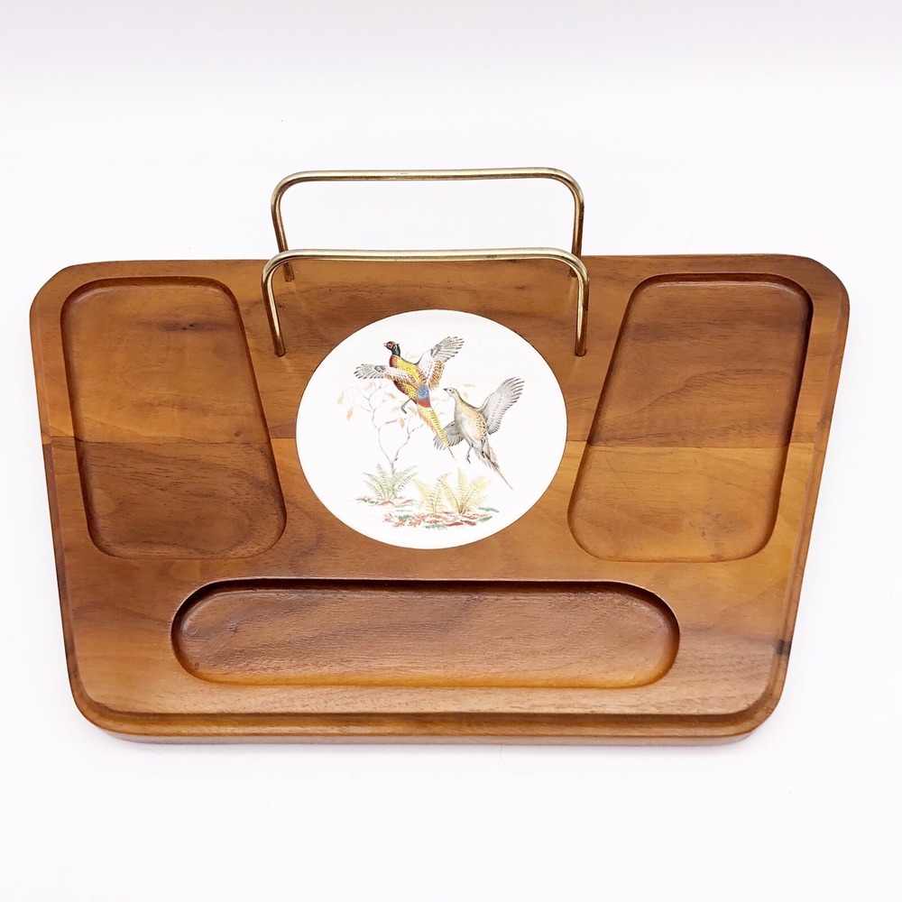 Vintage‎ Men's Wooden Jewelry Dresser Valet Pheasant Mid Century Organizer